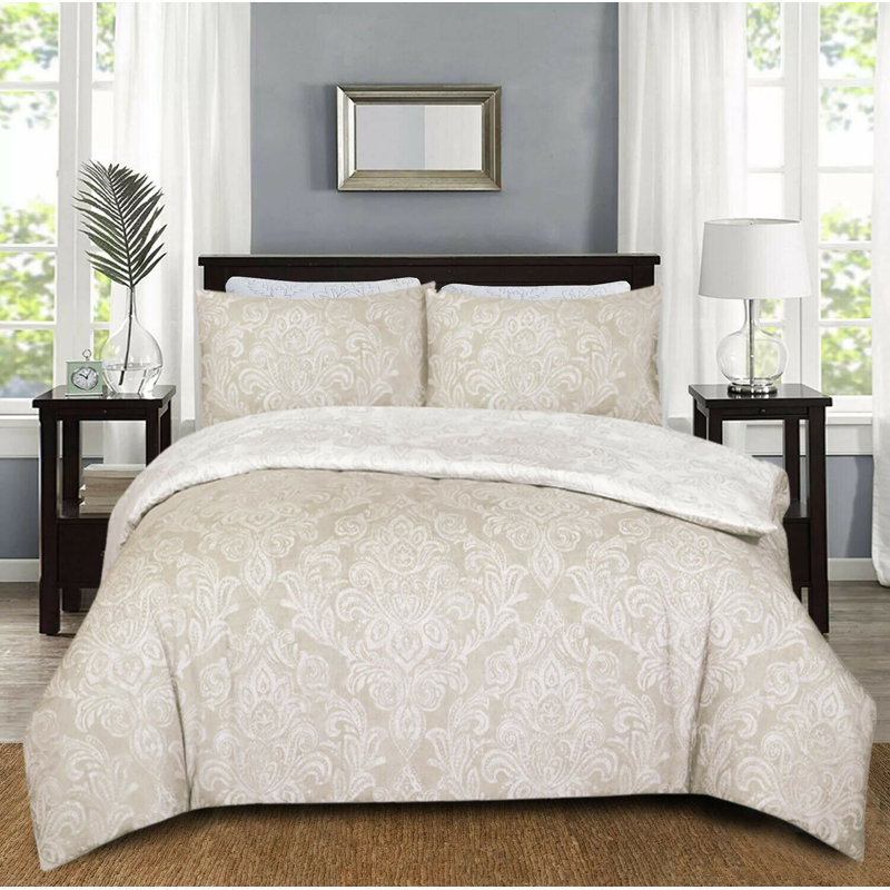 Aramis Damask Duvet Cover Set with Pillowcases, Grey, Single - 1 Standard Pillowcase