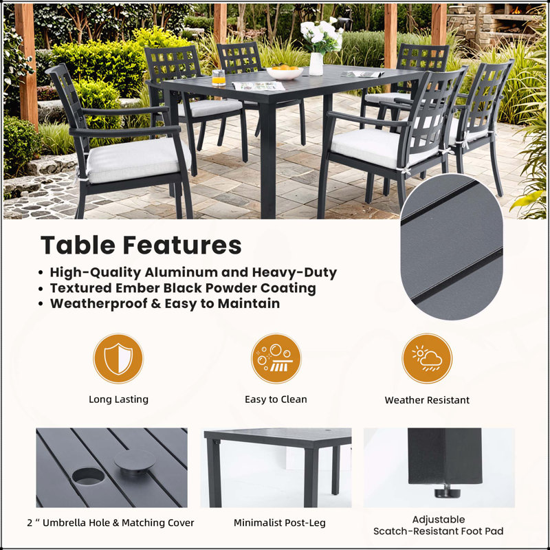 Modern 35.5"x67" Rectangular Outdoor Patio Dining Table with Post-Leg Design