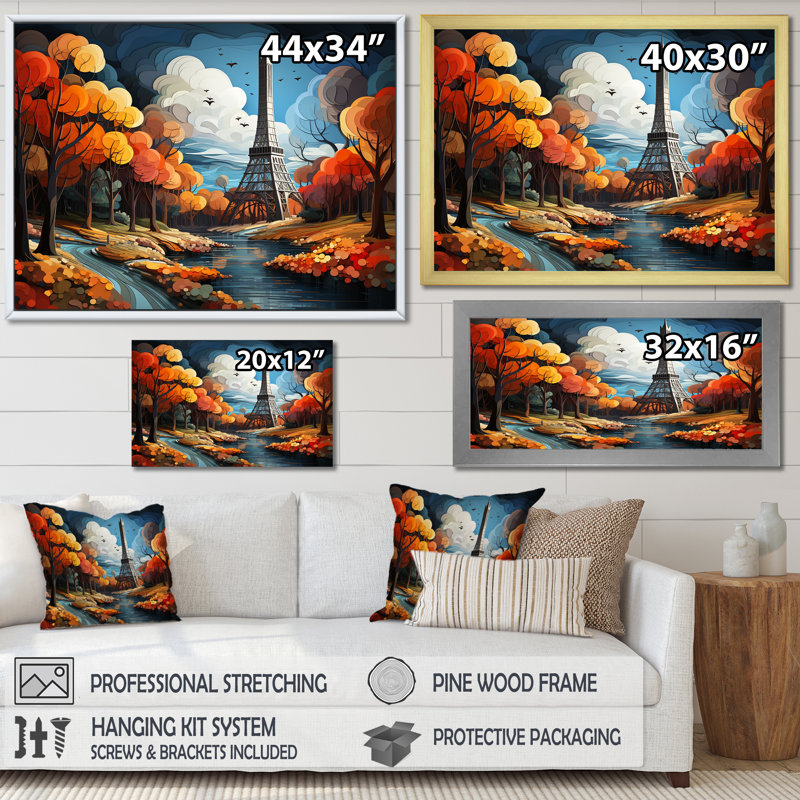 «Autumn in Paris by the Eiffel Tower», reproduction sur toile, Cadre flottant noir, H 30 po x l 40 po x P 1,5 po
