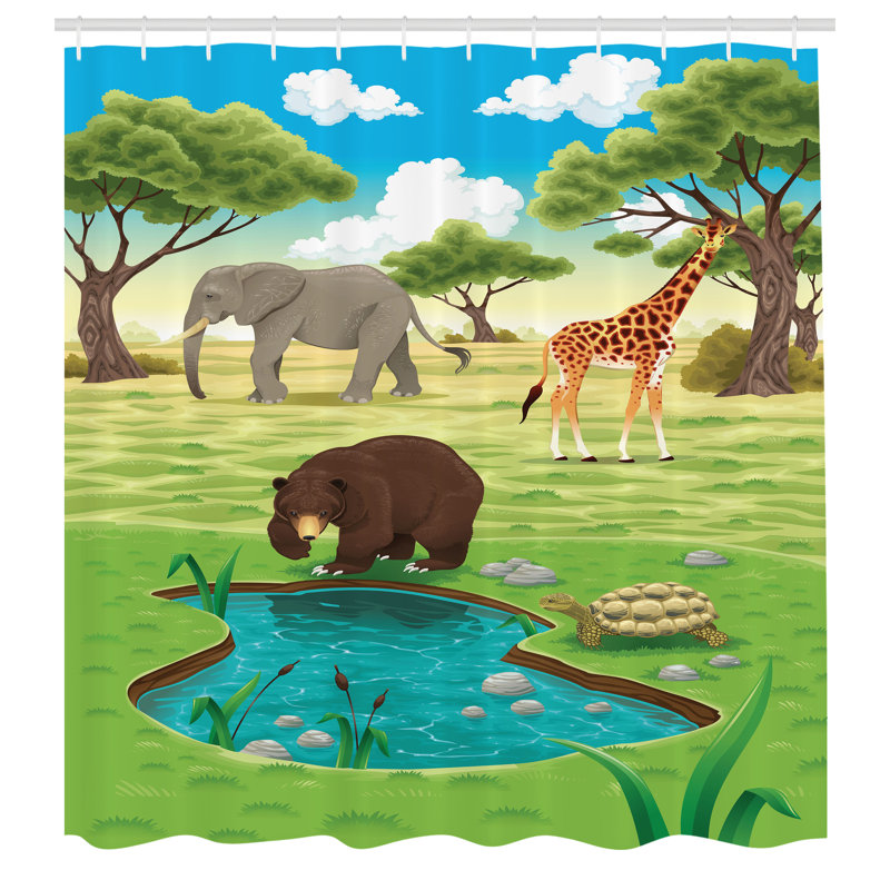 Dakota Fields Turtle Shower Curtain Jungle Bear Giraffe Multicolor, 70"H x 69"W