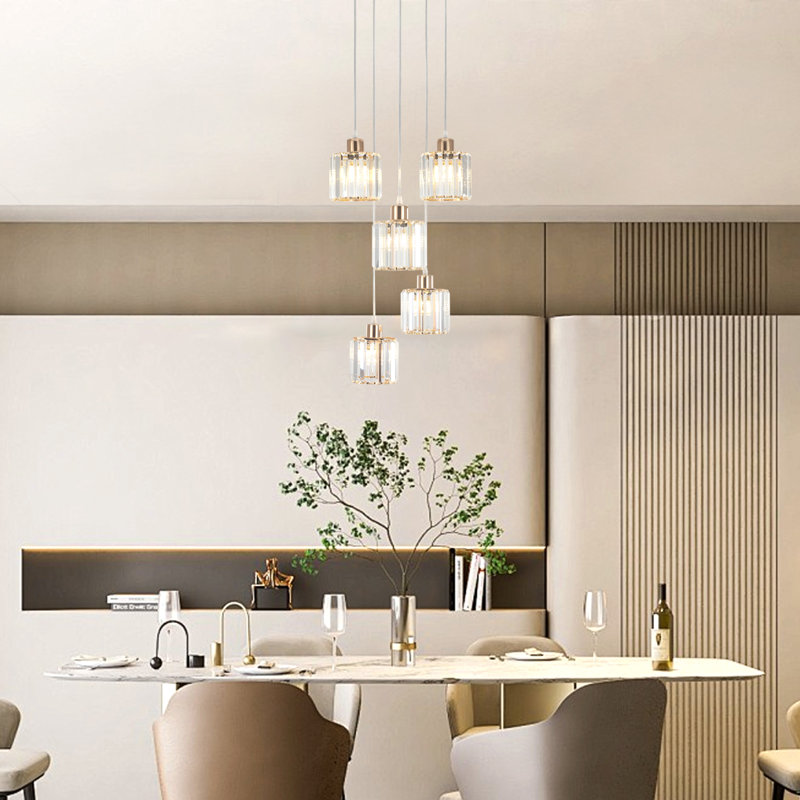 5 - Light Dimmable Cluster Crystal Shaded Modern Chandelier, Gold