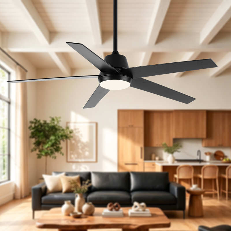  Ventilateur de plafond intelligent à intensité variable de 52 po avec 3 lumières à DEL CCT, APP et télécommande, moteur à courant continu réversible à 6 vitesses, pales de bois à double face, minuterie, tiges verticales de 6 po / 10 po