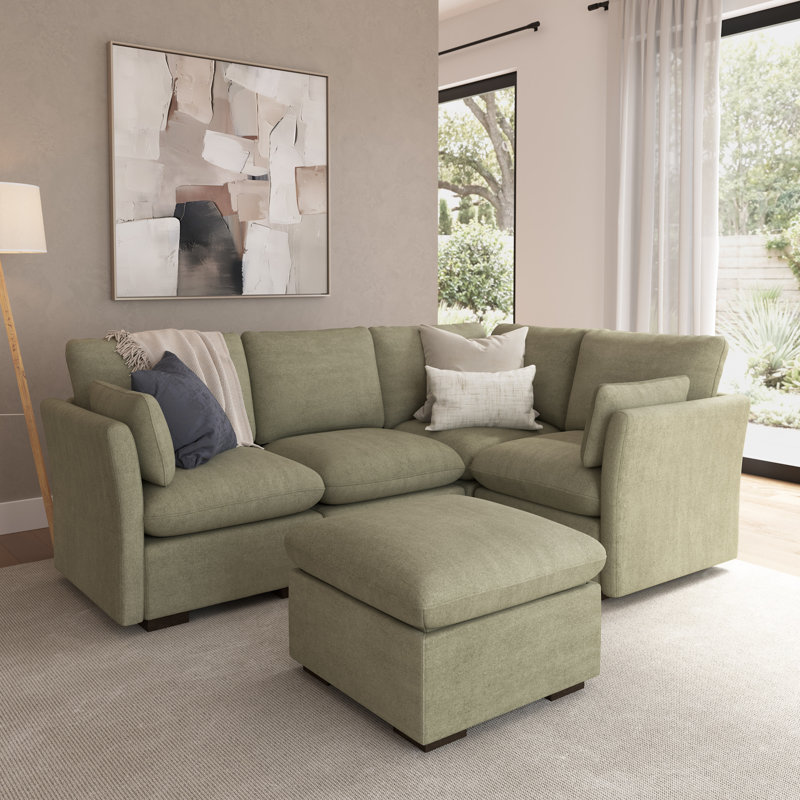 Canapé modulaire modulaire à 3 places avec repose-pieds et rangement, meubles de salon, Polyester vert doux