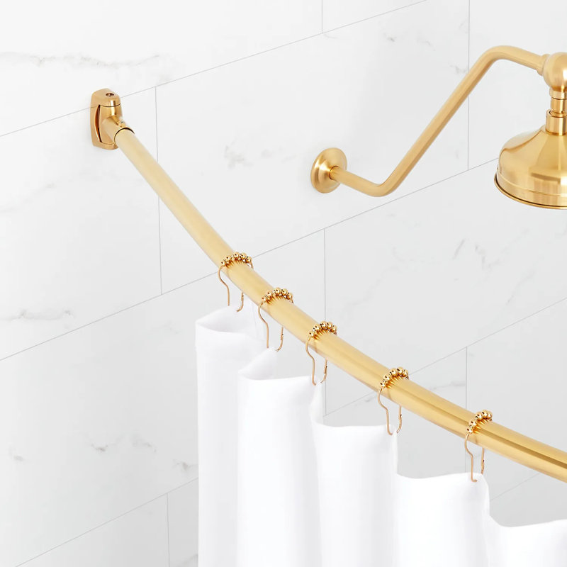66" L Curved Fixed Shower Curtain Rod, Brushed Gold