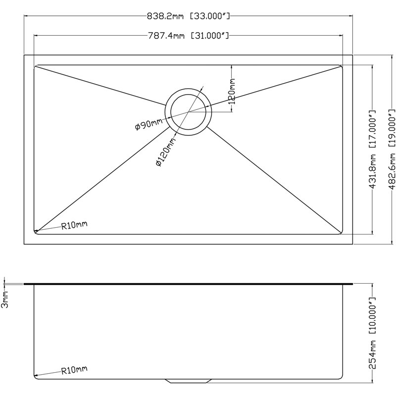 Gunmetal Black Kitchen Sink 33"X19"X10" - 16 Gauge T304 Stainless Steel, Undermount With Drain 33X19x10 Inch Assembly