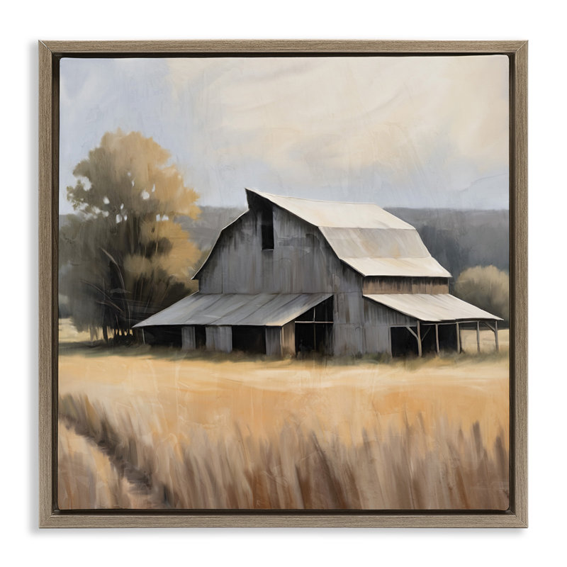 "Peaceful Barn in Field", art mural sur toile flottante par Kim Allen, Cadre flottant orme Montalcino, H 25 po x l 25 po