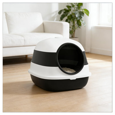 Covered Cat Litter Box with Lid, 20.5-Inch Front Entry Enclosed Kitty Litter Pan, Foldable & Odor Control, Black or White