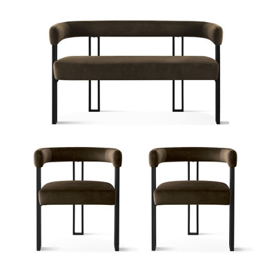 Causeuse et fauteuil en velours 3 pièces Dulcine Minimalist