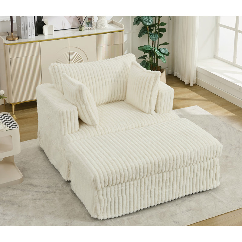 [NOUVEAUTÉ] Chaise longue surdimensionnée en velours côtelé de 47,7 po avec repose-pieds, Beige