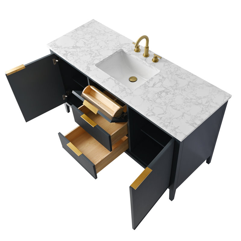 Emma 60" W Single Vanity, Vintage Blue/Brushed Bronze