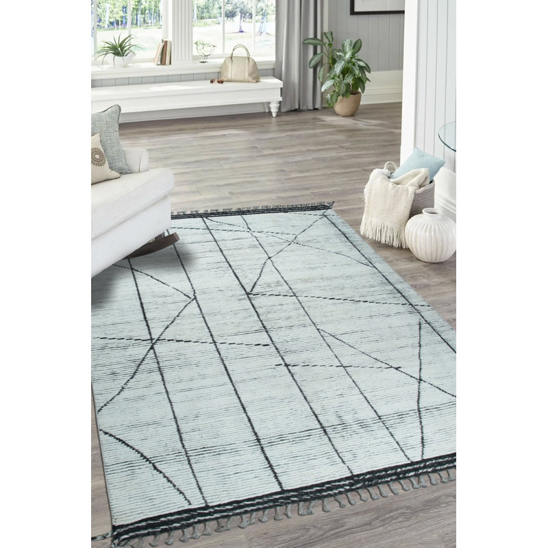 Tapis ivoire raffiné en laine noué à la main Marrakech, Rectangle de 5 pi x 8 pi