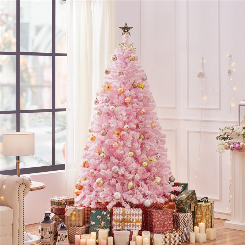 Pre-lit Flocked Artificial Christmas Tree with Foldable Stand, 7.5'