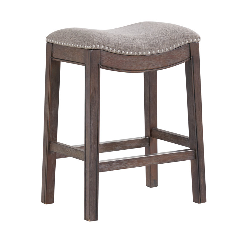 Tabouret de bar et de comptoir en bois d'hévéa Williston, 2, Similicuir taupe / cadre brun foncé