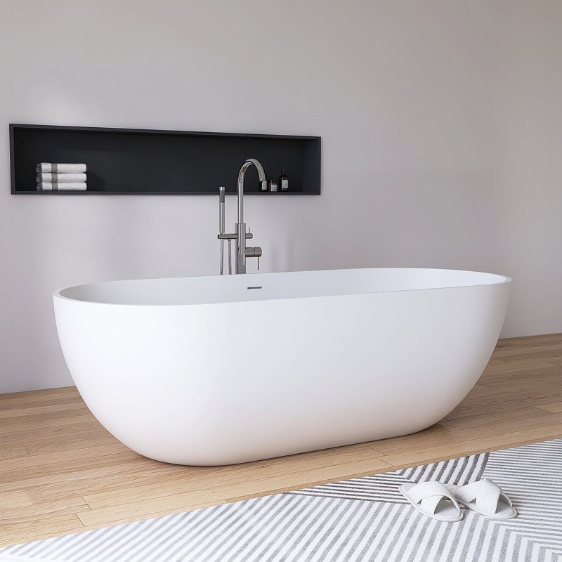 69" x 30"  Freestanding  Tub Solid Surface Soaking Bathtub, Matte White