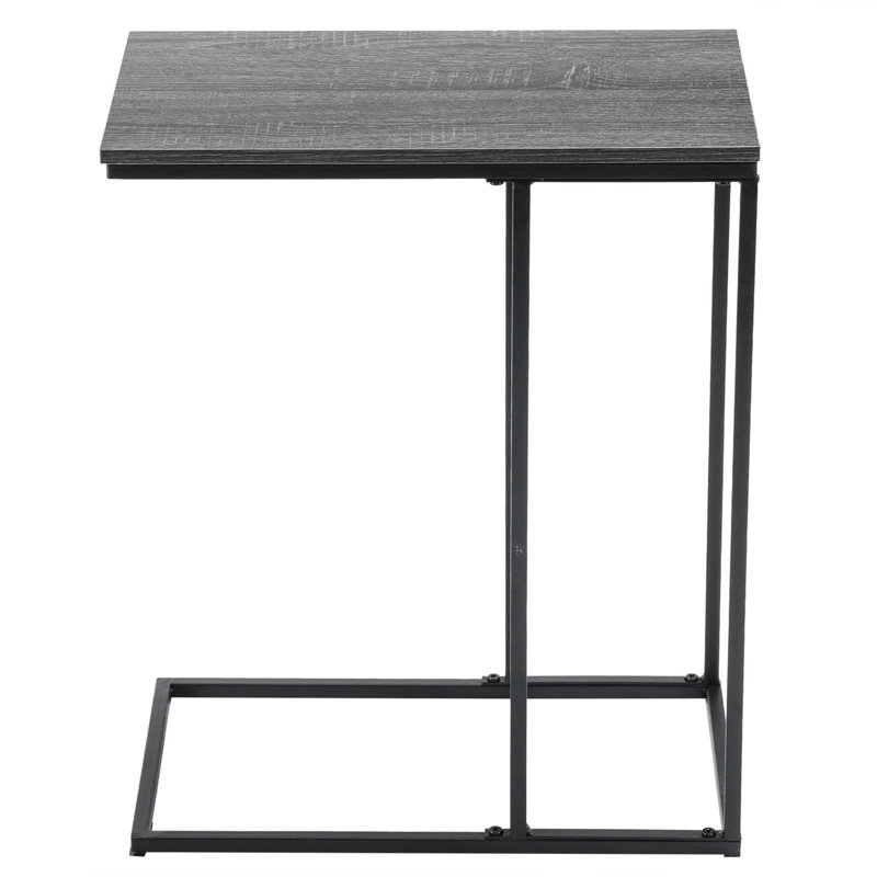 C Type Single Layer MDF Iron Rectangle Brown Triamine Side Table, Black, Gray