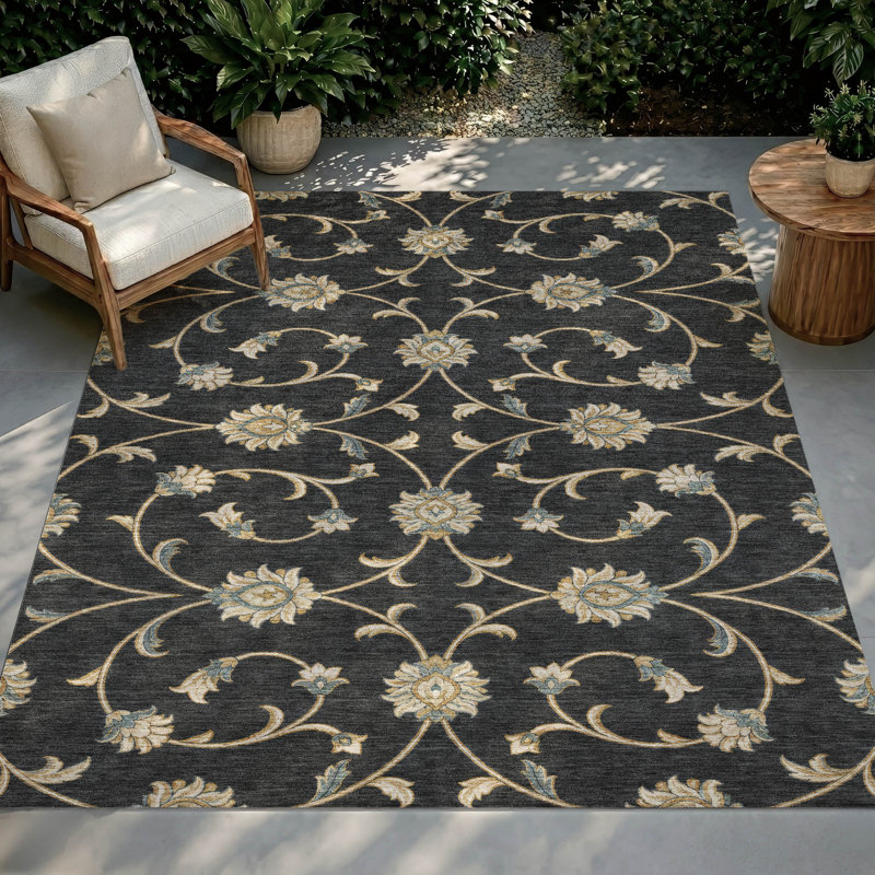 Tapis Chantille ACN3079 Global, lavable à la machine, intérieur/extérieur, Noir, 8 pi x 10 pi