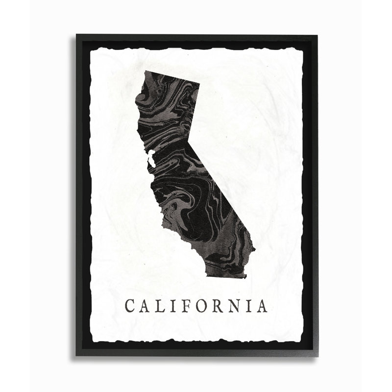 « marbleed paper california state silhouette », impression, H 14 po x l 11 po x P 1,5 po, Giclée encadrée noir minuit
