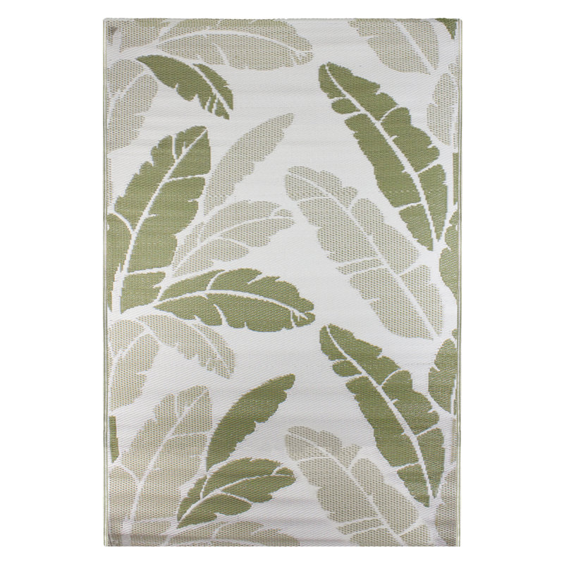 Tapis d'extérieur rectangulaire à feuilles de palmier vert et blanc 4 pi x 6 pi