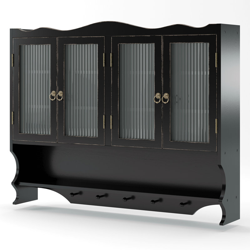 Armoire murale 39,37 po à 4 portes rétro, avec deux niveaux de rangement et un support à crochets ouverts, convient aux salles de bain, cuisines et salles à manger