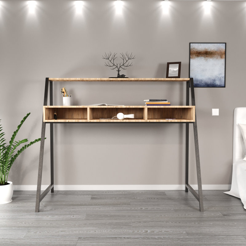 Aliona Metal Base Writing Desk, Brown/Atlantic Pine