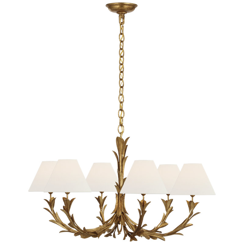 Provenz 32" 6 Light Chandelier In Plaster White With Linen Shades, 17.25" H x 32" W x 28.75" D, French Gild