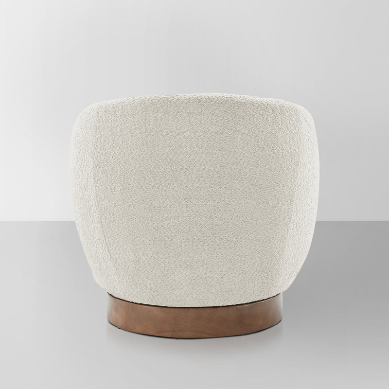 Modern Swivel Barrel Chairs With Wood Base, Cream