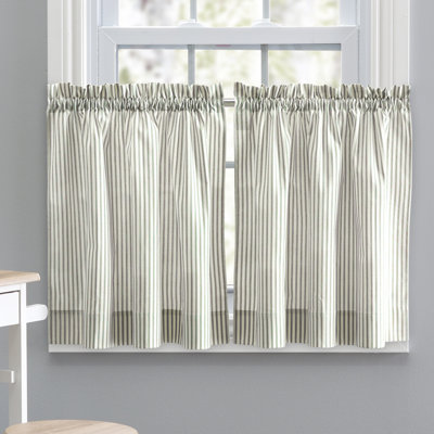 Charis Striped Cotton Blend Tailored 56'' W Cafe Curtain