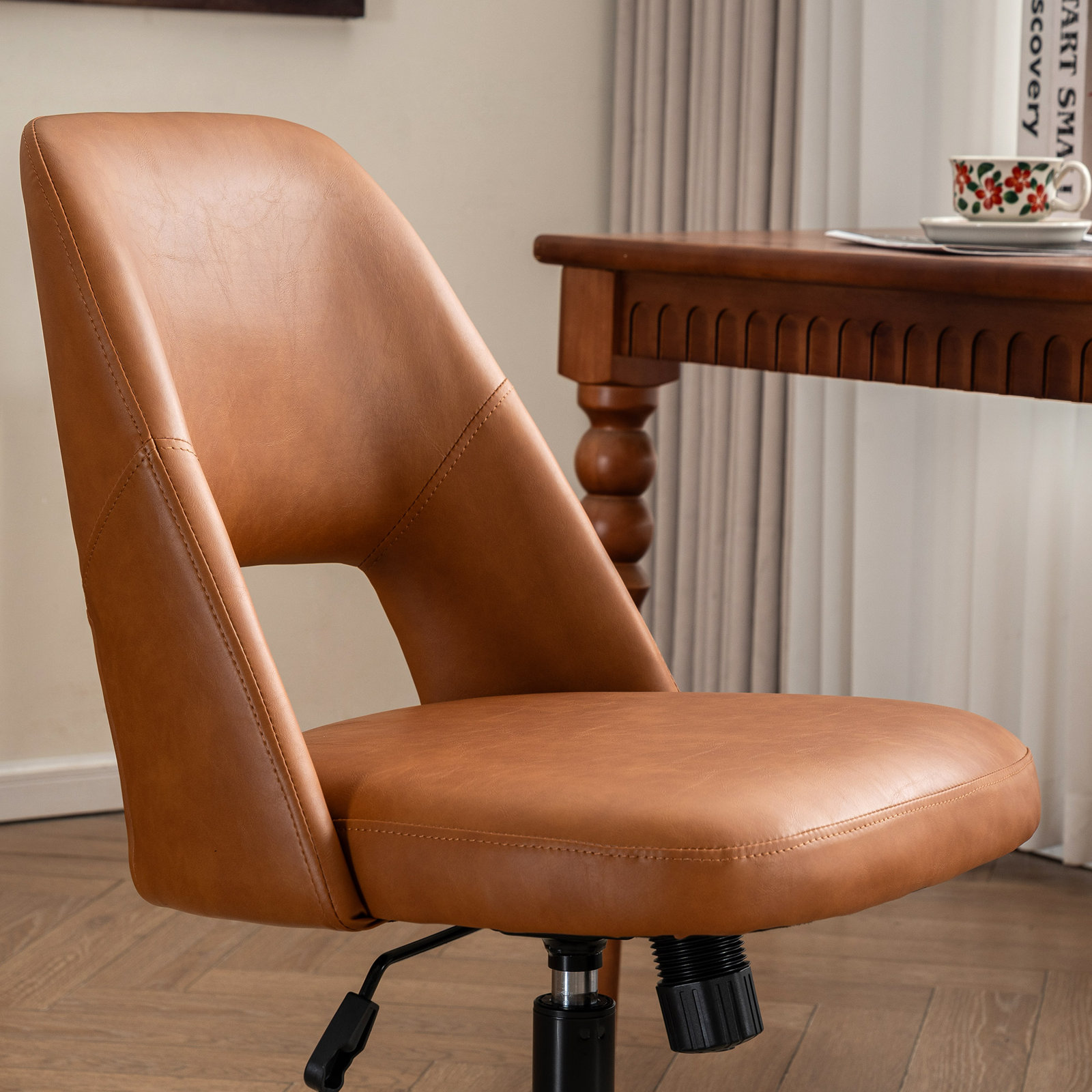 Gramercy Swivel Office Chair, 	Brown Faux Leather