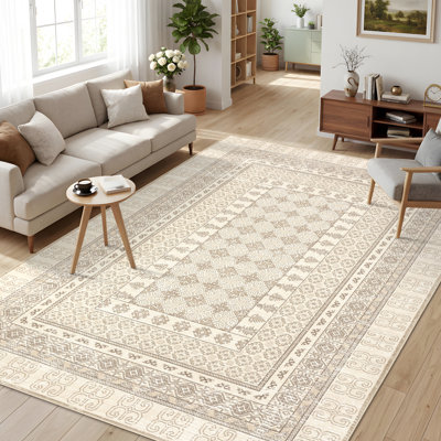 Tapis oriental rétro à motif géométrique rétro, tapis lavable antidérapant à poils courts, tapis à imprimé tribal portable pliable pour le salon, la chambre à coucher, la cuisine, le couloir