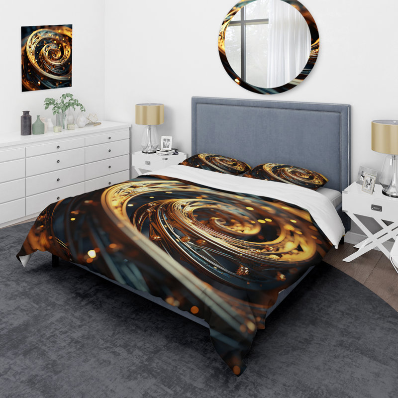 Ensemble de housse de couette Bright Gold Black Spiral II - Abstract Spirals