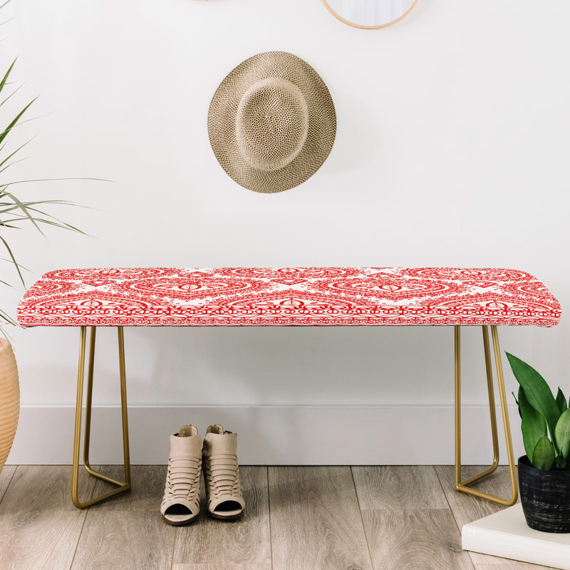 Faux Leather Upholstered Bench, Red/Floral