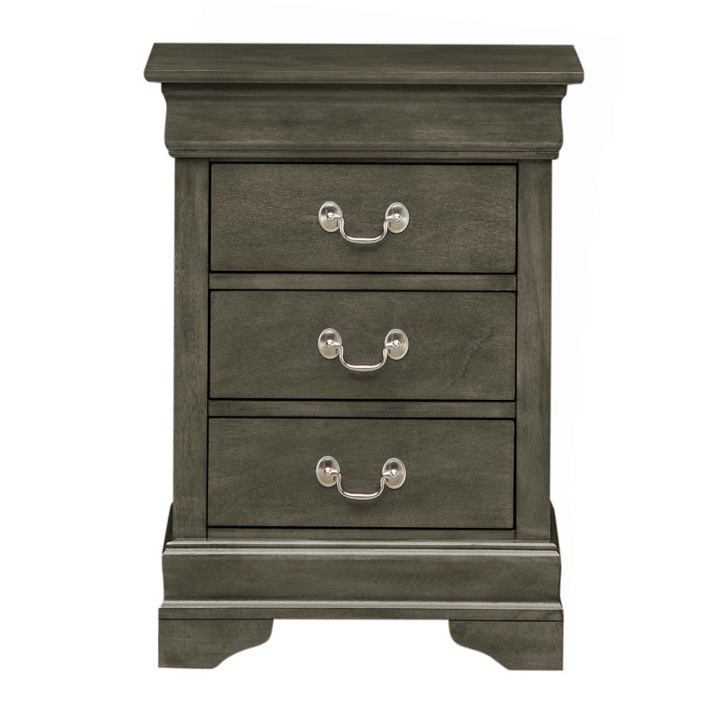 Table de chevet traditionnelle avec tiroirs, Gris