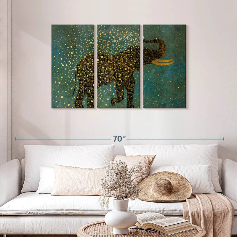 Gold Spraying Elephant, 28" H x 45" W