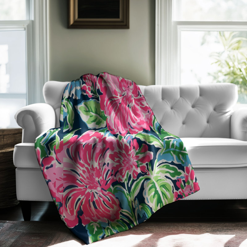 Motif de balise maritime - 1 pièce Sherpa Premium, L 60 po x L 80 po, Fleurs roses douces