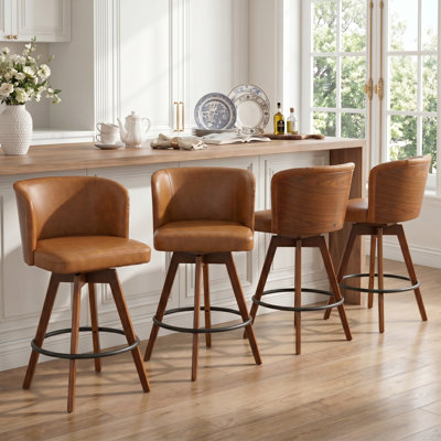 Devault Swivel Upholstered Counter Stool With Wood Frame