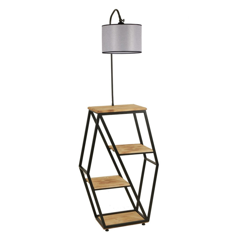Luro Elegant Floor Lamp with Metal Body & 100% Fir Wood Bookstand, Light Grey, 65 x 39.4 inches | 100% Electrostatic Oven Dried Paint | E27 Socket, Max 60W | Perfect for Living Room, Bedroom & Study Spaces