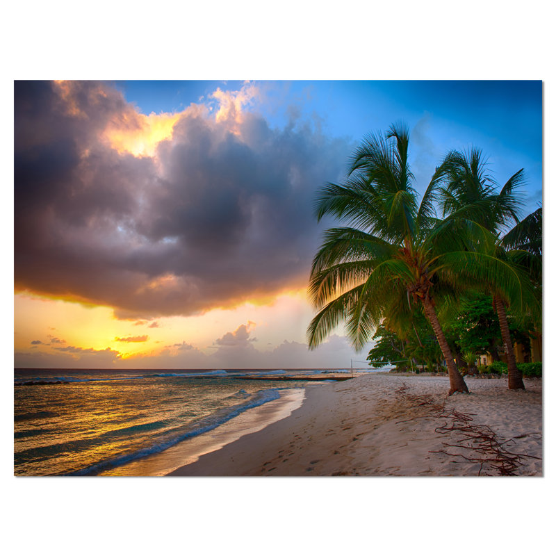 «Beautiful Beach with Palms in Barbados», reproduction de photo sur toile tendue, H 8 po x l 12 po x P 1 po