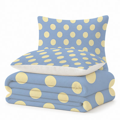 Premium Flannel Lightweight Blanket & 2 Pillow Shams Set with Yellow Polka Dots on Light Blue, Ultra-Soft & Warm Cozy Bedding Set for All-Season, 60" x 80" Blanket + 2 Pillowcases Anti-Pilling & Machine Washable(Set of 3)