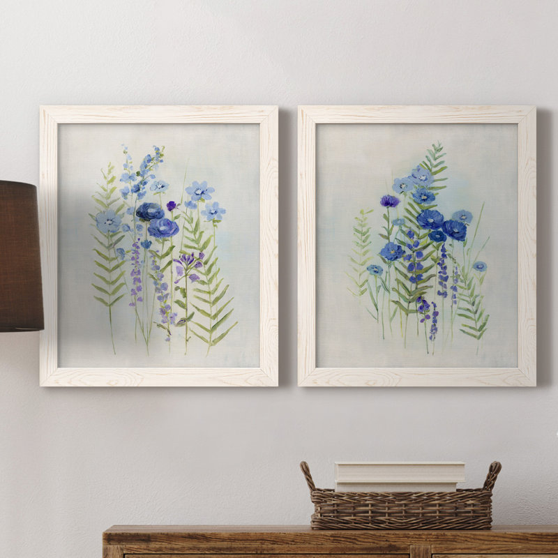 «Cottage Wildflowers I», ensemble de 2 reproductions d'art, H 20 po x l 17 po x P 1 po, Toile avec cadre blanc, Pas de tapis