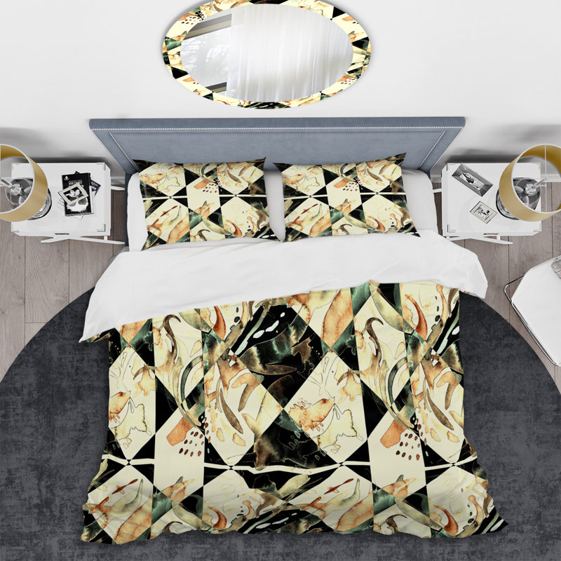 Ensemble de housse de couette à motif crème Flower Patchwork, Housse de couette pour très grand lit et 2 très