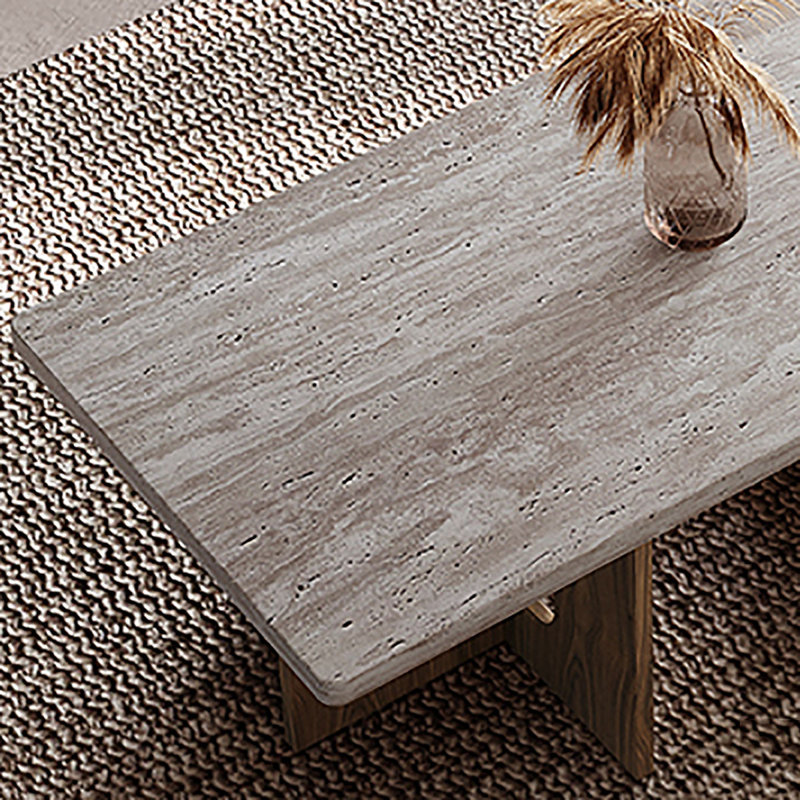 Wabi-sabi Stone Top Single Coffee Table, Nut Brown, 17.7" H x 39.4" L x 19.7" W
