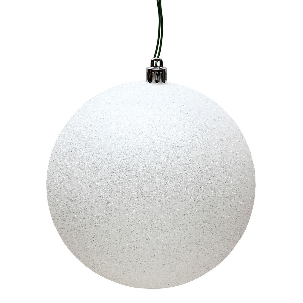Holiday Décor Ball Ornament, 6" H x 6" W x 6" D, White Glitter