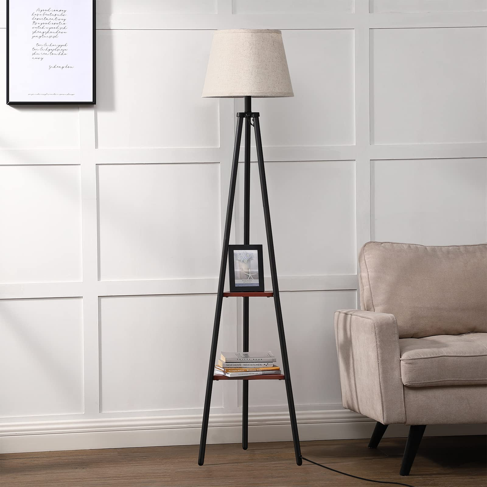 17 Stories 65'' Walnut-cherry Brown Tripod Floor Lamp Set | Wayfair