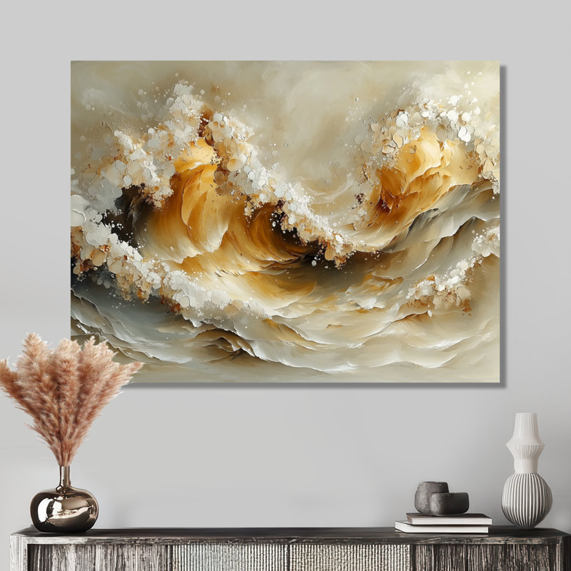 «Gray and White Oceanic Waves Spiral III», art mural sur toile transitionnel, H 12 po x l 20 po, Toile tendue sur cadre