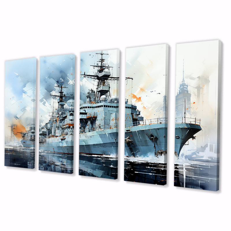Marine armée, bateau, frégate I - militaire, art mural 5 pièces, H 28 po x l 60 po