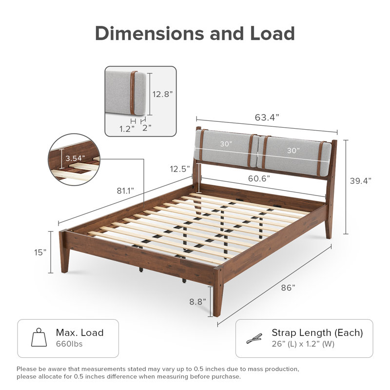 Faheemah Ted Bed, Walnut, Queen Upholstered