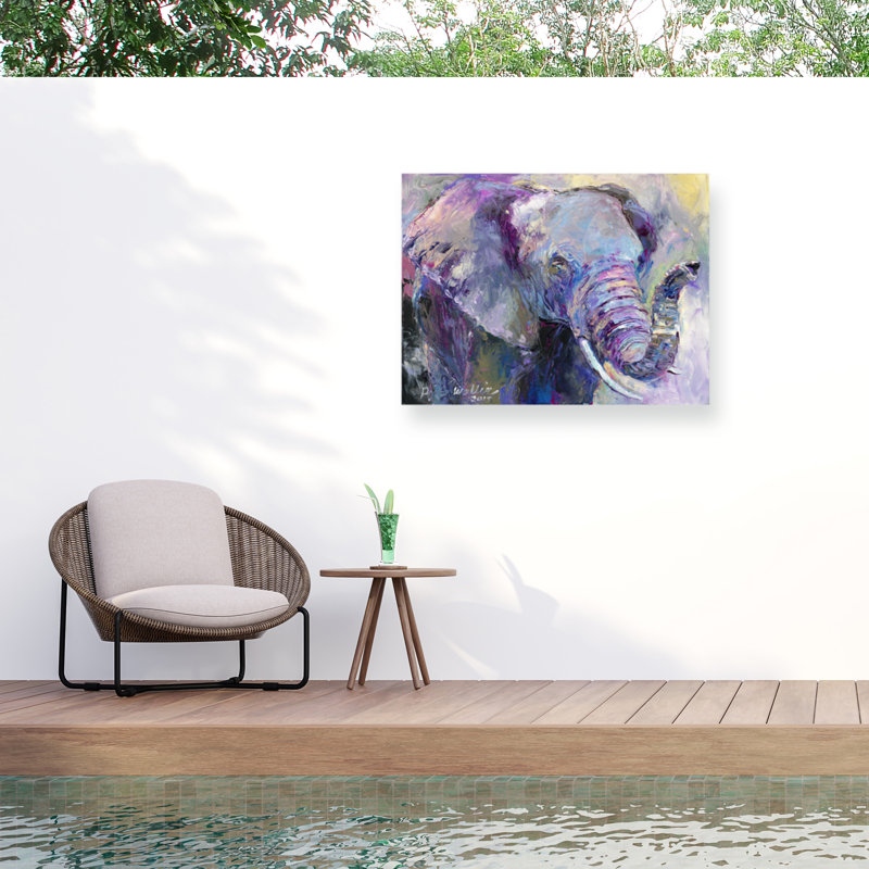 Éléphant bleu bolologien sur toile, H 18 po x l 24 po