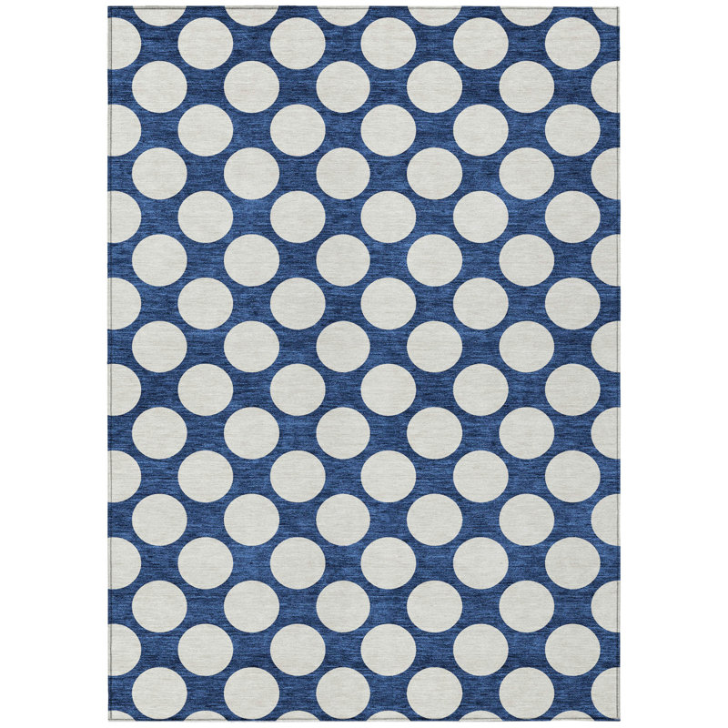 Tapis extérieur lavable à pois bleu marine 3 pi x 5 pi