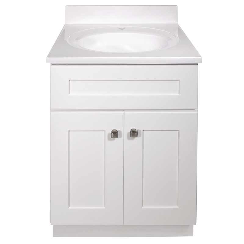 Brookings 25 Inch White Bathroom Vanity with Cultured Marble Top