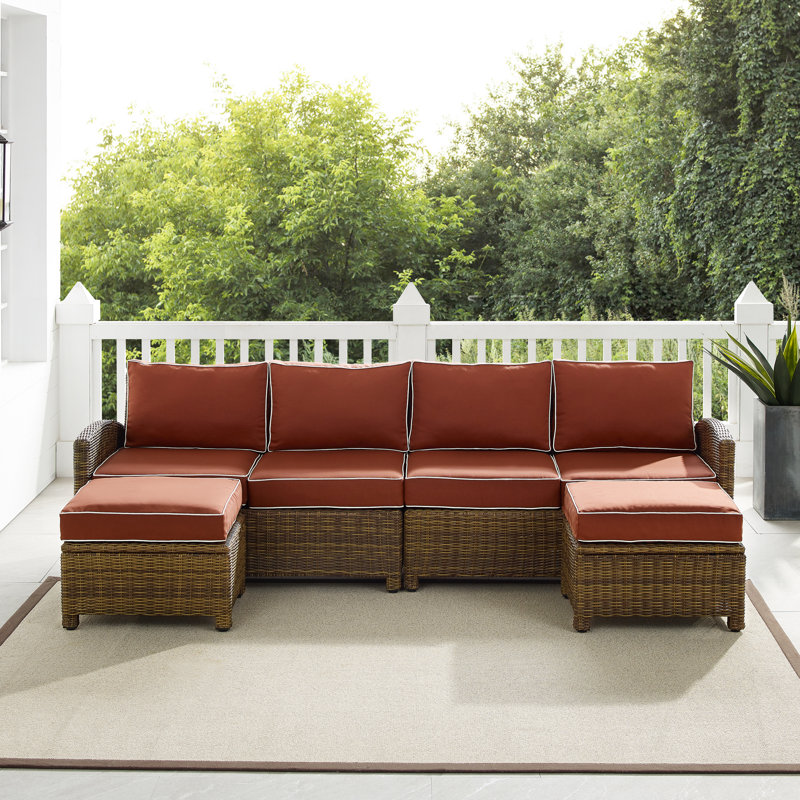4 - Person Modular Patio Conversation Set with Cushions, Sangria, Weathered Brown
